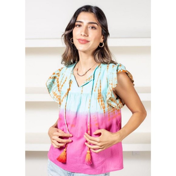 Tie Dye Flutter Sleeve Top